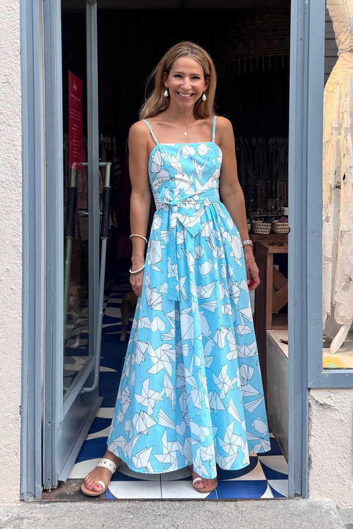 STRAPPY MIDI DRESS "MARY" LIGHT BLUE/ORIGAMI