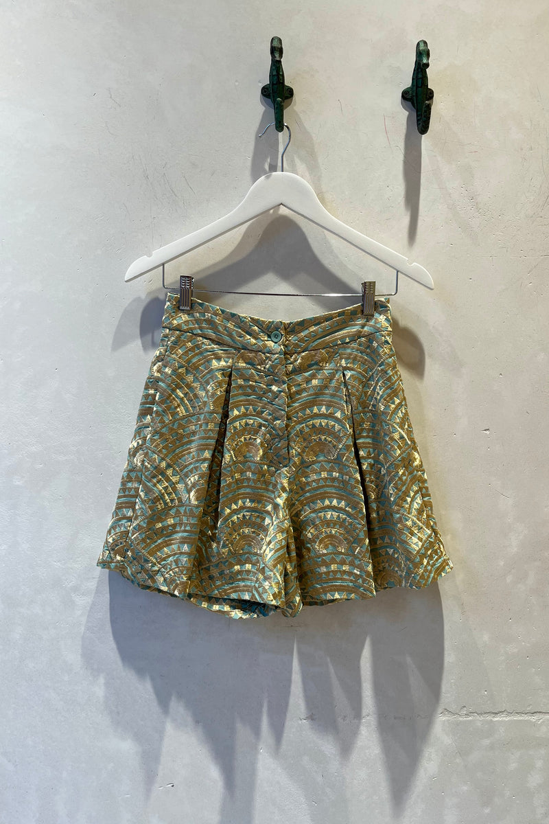 EMBROIDERED COTTON SHORTS "TRIANGLE" SEA GREEN/GOLD