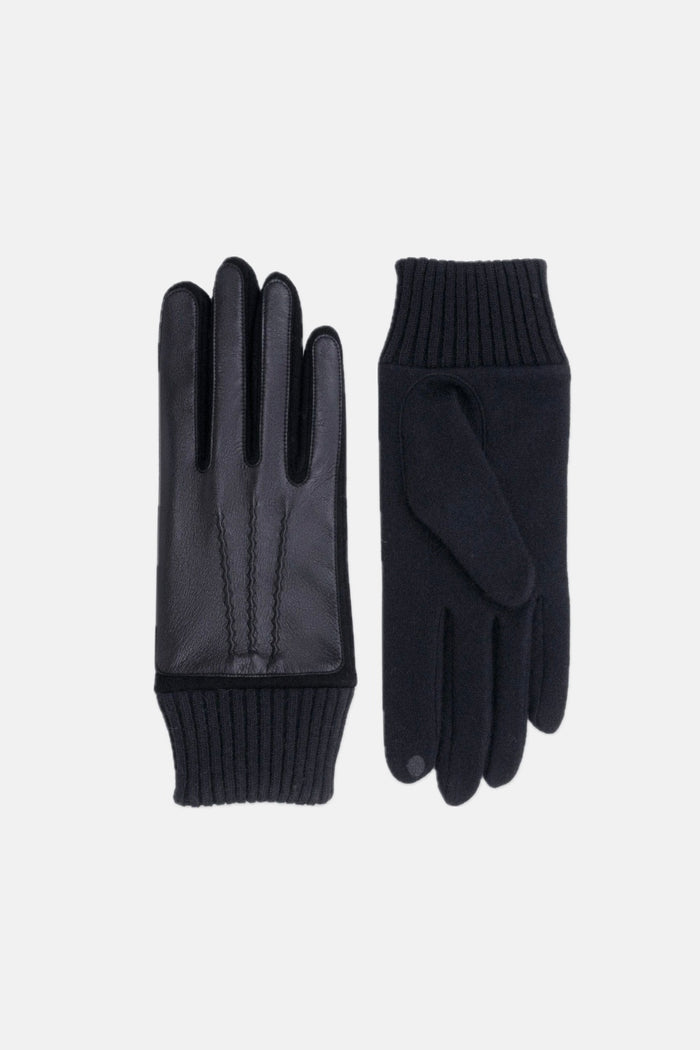 GLOVES MERINOWOOL TOUCHSCREEN WITH LEATHER BLACK