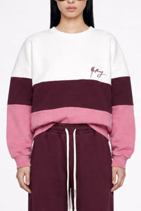OVERSIZED COLOR BLOCK HOODIE BORDEAUX/LIGHT PINK/WHITE