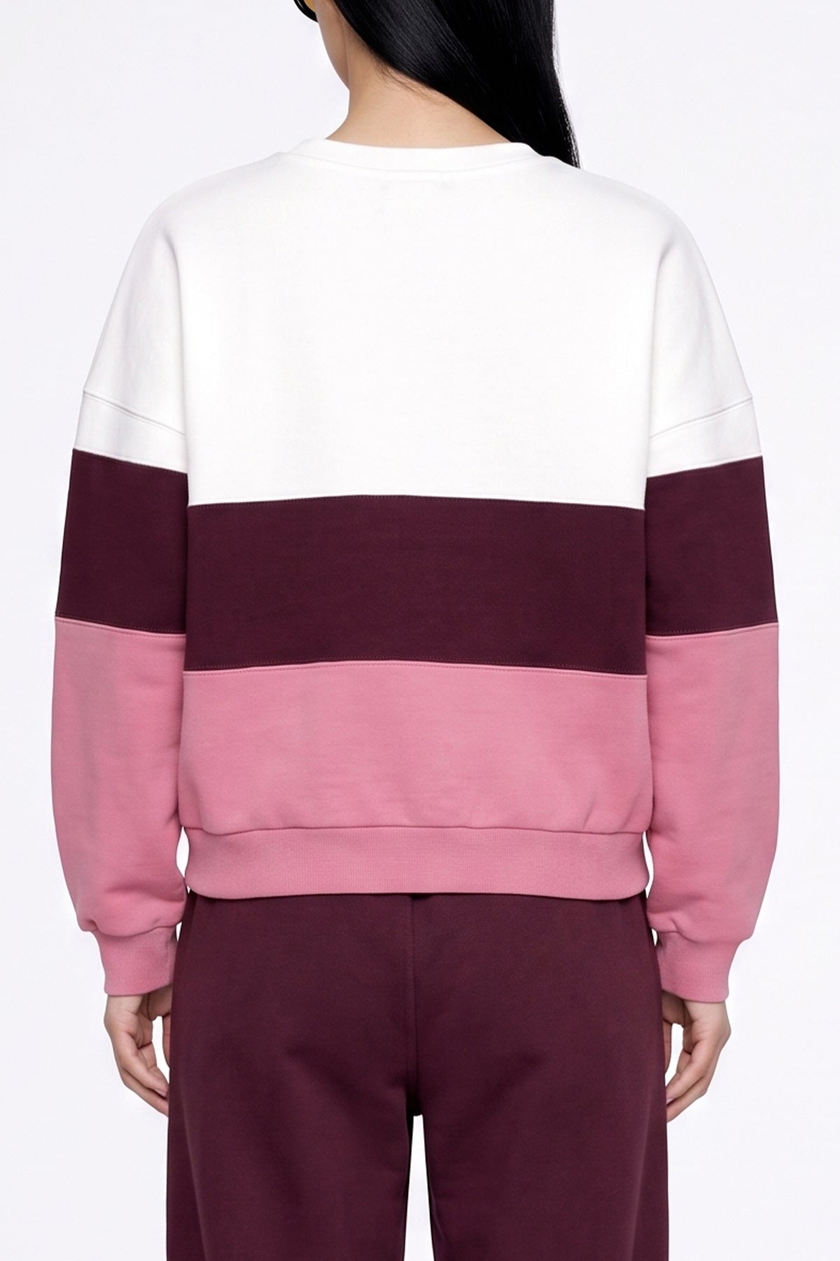 OVERSIZED COLOR BLOCK HOODIE BORDEAUX/LIGHT PINK/WHITE