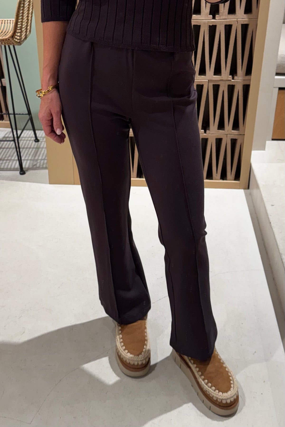 STRAIGHT LEG CROPPED VISCOSE PANTS BROWN