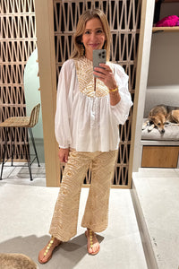 COTTON BLOUSE WITH BUTTONS "TRIANGLE" WHITE/GOLD