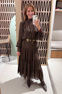 MIDI VISCOSE CHIFFON DRESS "SAFFON" BROWN