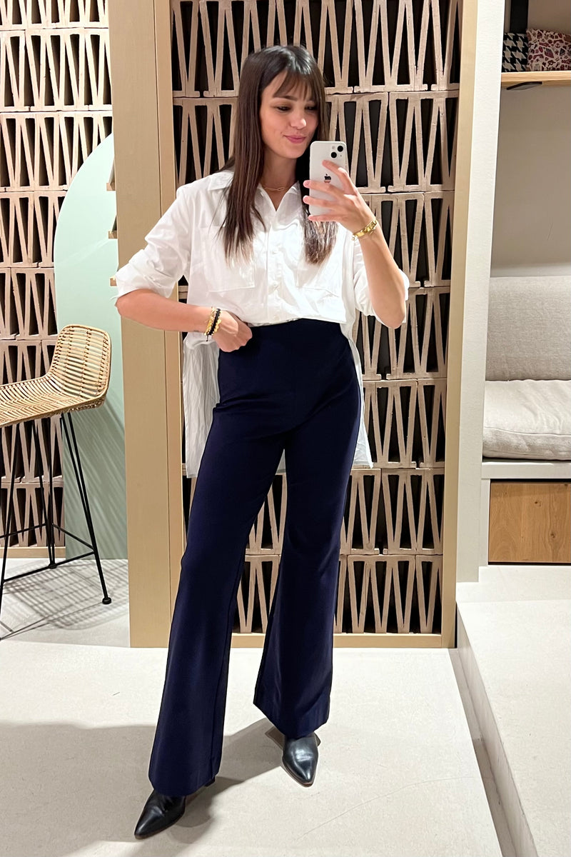 SLIM FLARED PANTS NAVY