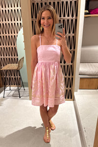 SHORT STRAPPY LINEN DRESS "FEATHER" PINK/CHAMPAGNE