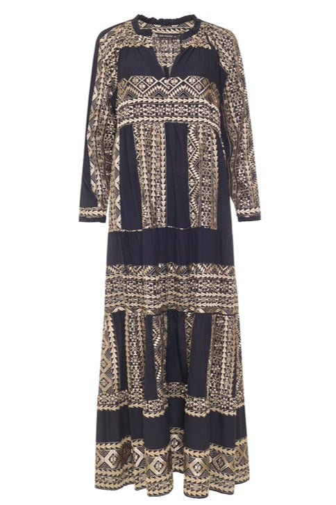 LONG DRESS "EMBROIDERED" BLACK/GOLD