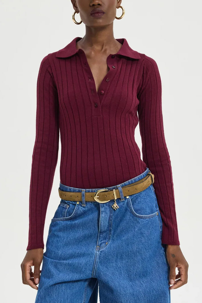 SLIM VISCOSE POLO PULLOVER "SPECTER" BORDEAUX