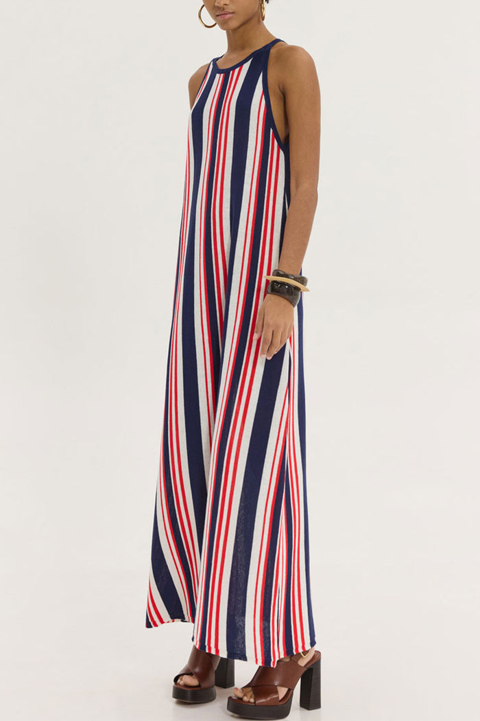 SLEEVELESS KNIT DRESS "BRID" NAVY/RED/WHITE