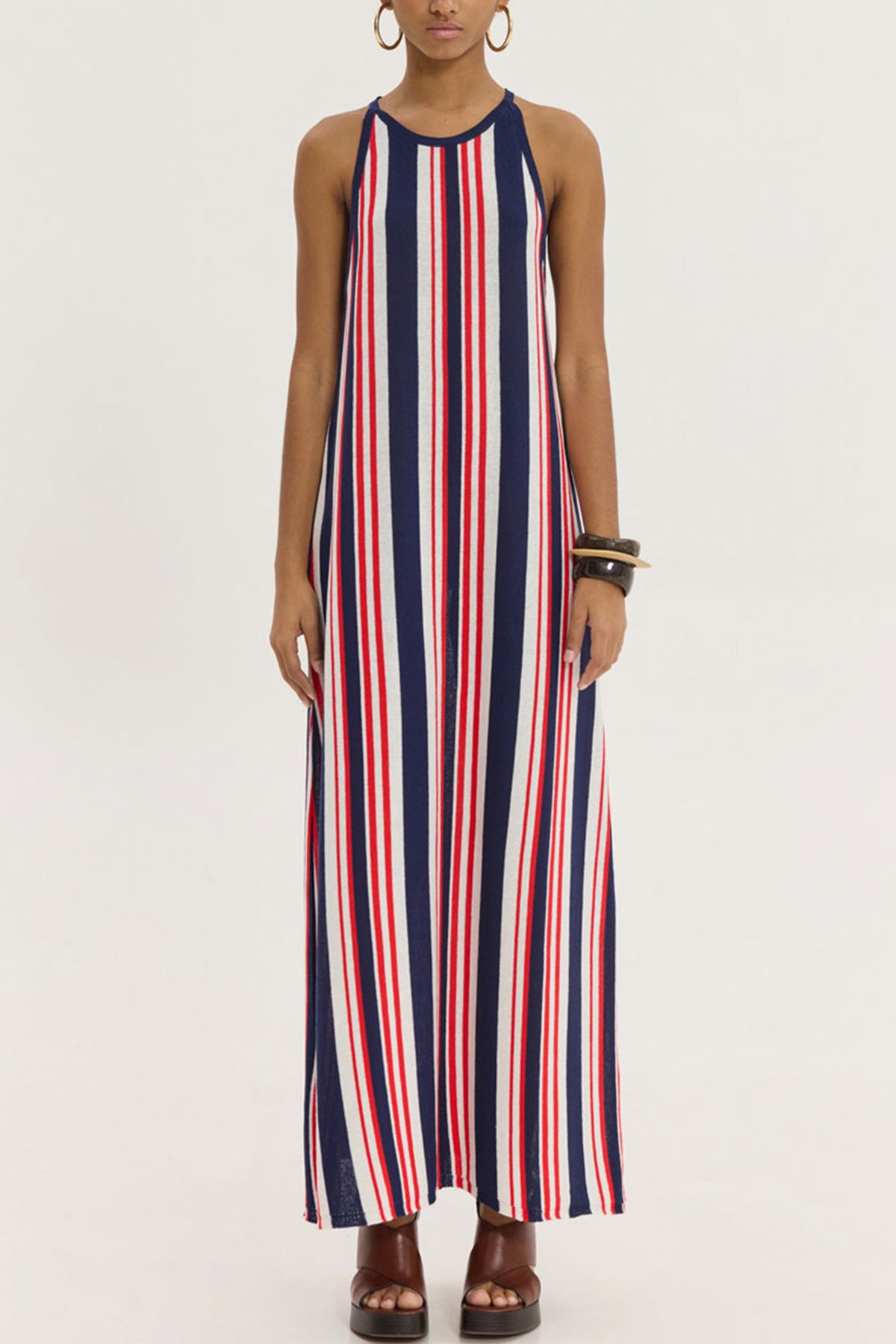 SLEEVELESS KNIT DRESS "BRID" NAVY/RED/WHITE
