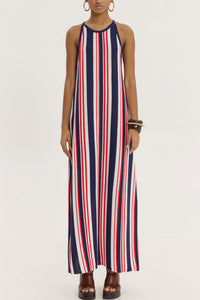 SLEEVELESS KNIT DRESS "BRID" NAVY/RED/WHITE