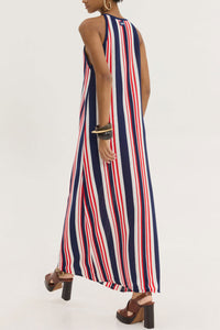 SLEEVELESS KNIT DRESS "BRID" NAVY/RED/WHITE
