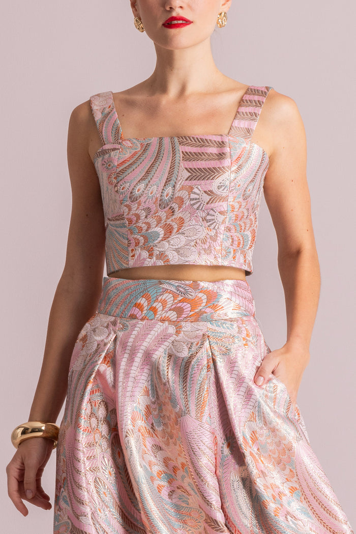 CROPPED TOP "BROCADE" MULTICOLOR