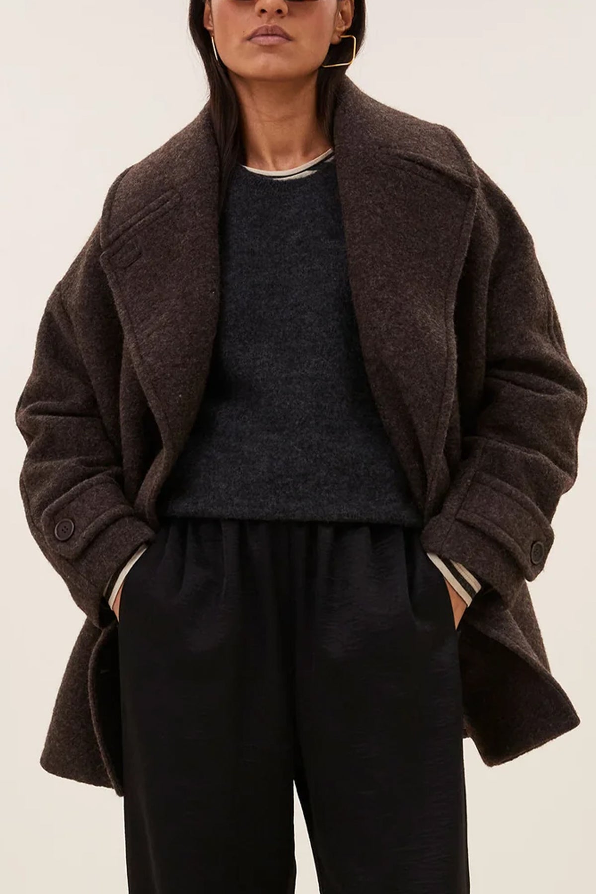 OVERSIZED WOOL COAT BROWN MELEE