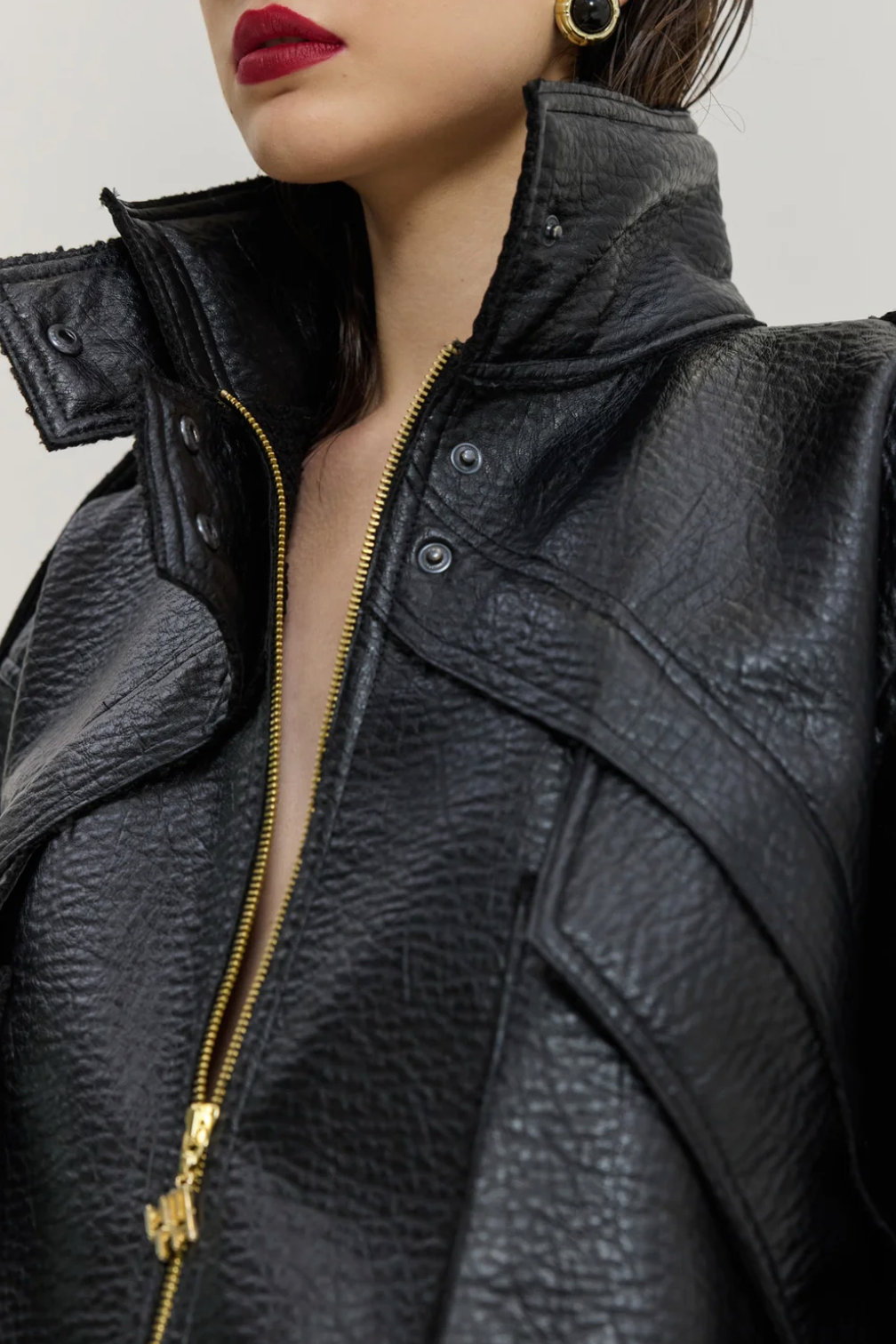 OVERSIZED FAUX LEATHER BIKER JACKET BLACK