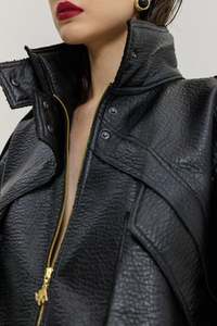 OVERSIZED FAUX LEATHER BIKER JACKET BLACK
