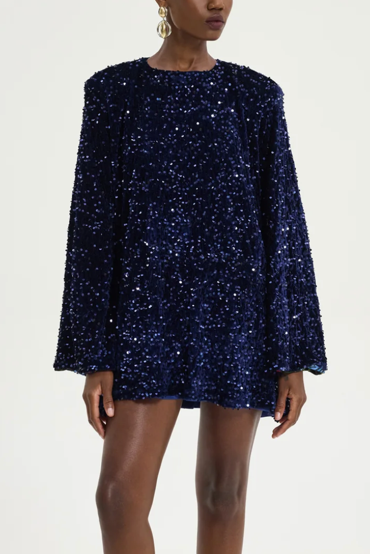 VERY SHORT DRESS WITH SEQUINS BLUE
