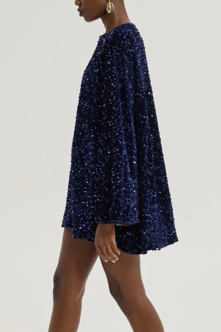VERY SHORT DRESS WITH SEQUINS BLUE