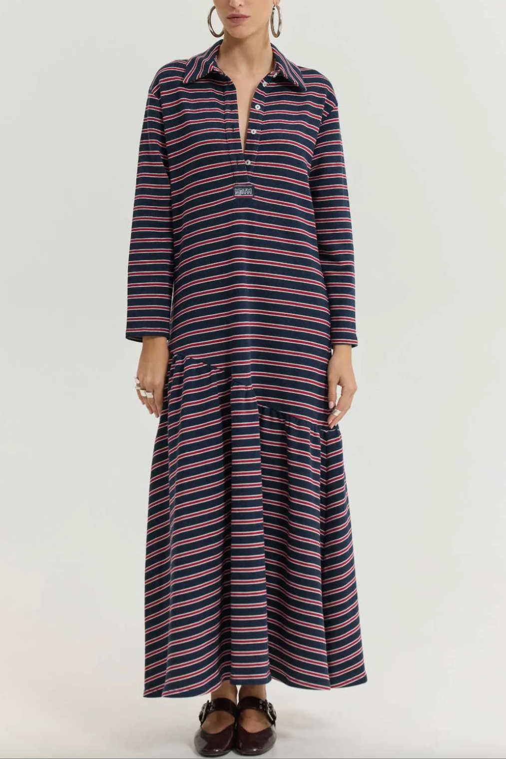 MIDI OVERSIZED COTTON STRIPED DRESS BLUE/RED