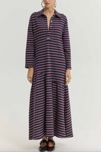 MIDI OVERSIZED COTTON STRIPED DRESS BLUE/RED