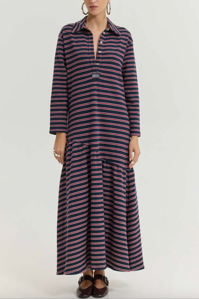 MIDI OVERSIZED COTTON STRIPED DRESS BLUE/RED