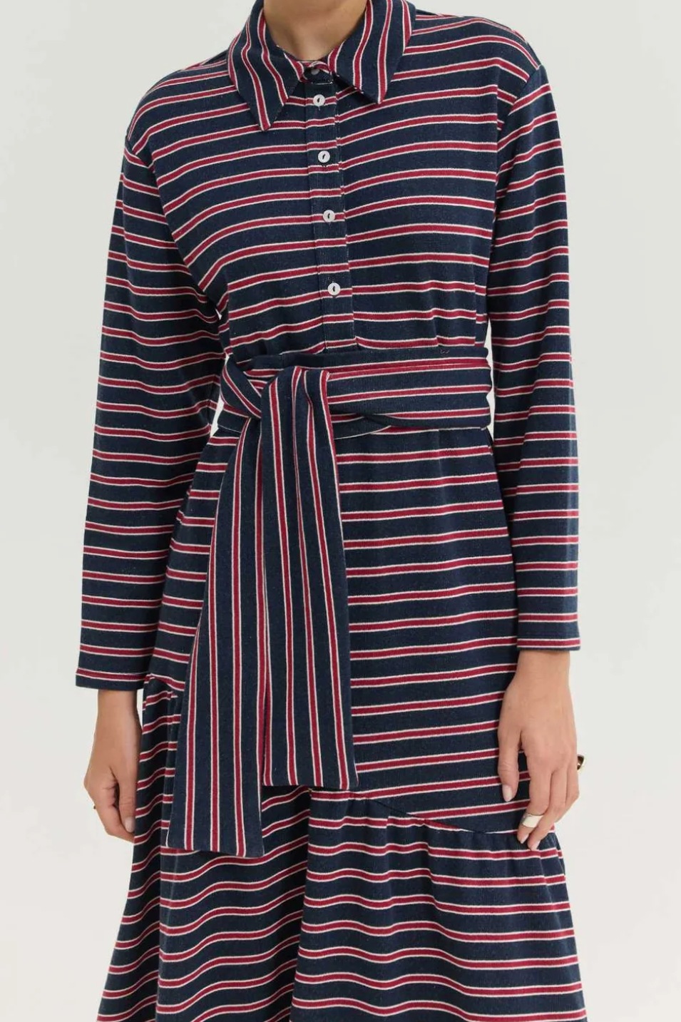 MIDI OVERSIZED COTTON STRIPED DRESS BLUE/RED