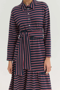 MIDI OVERSIZED COTTON STRIPED DRESS BLUE/RED