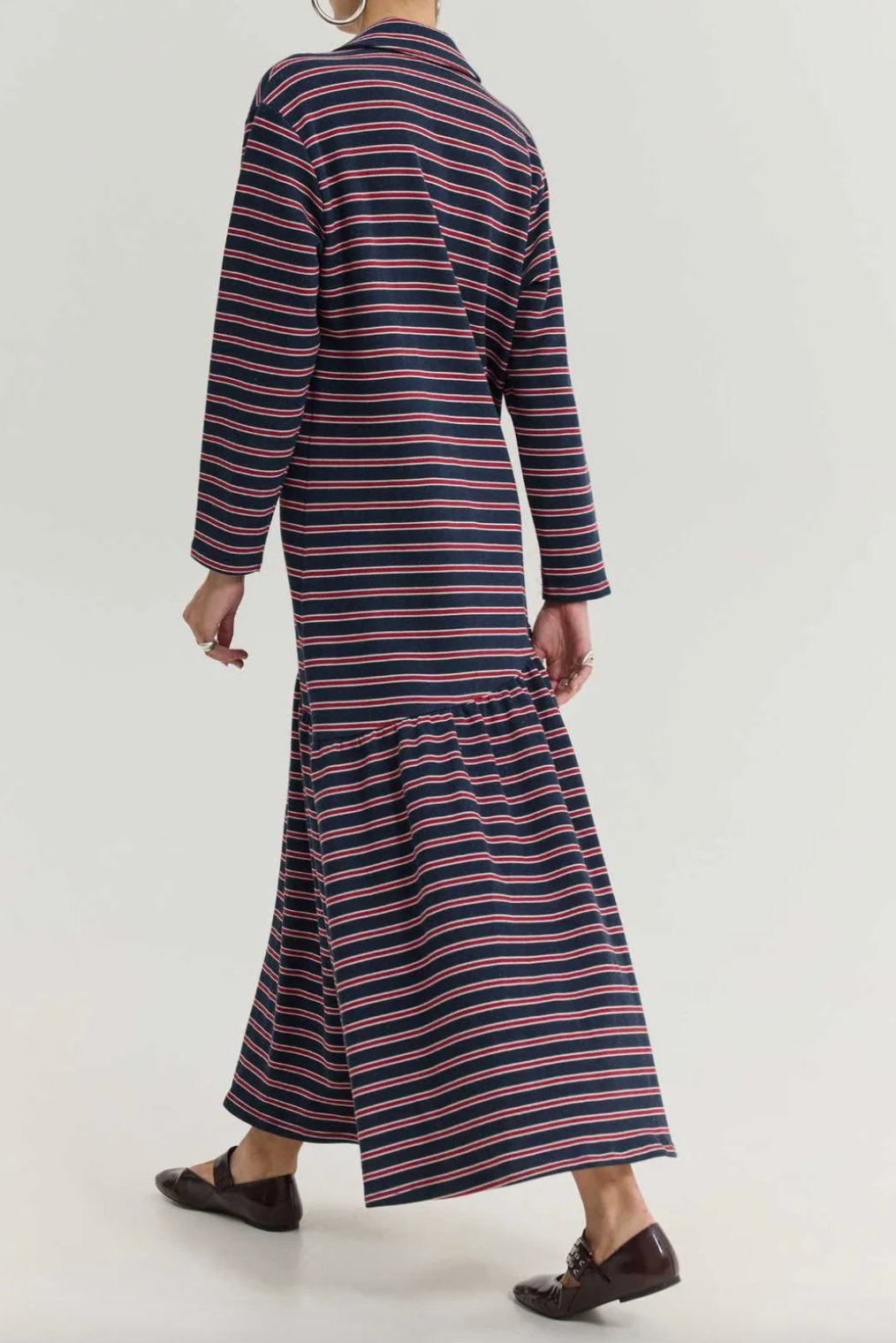 MIDI OVERSIZED COTTON STRIPED DRESS BLUE/RED