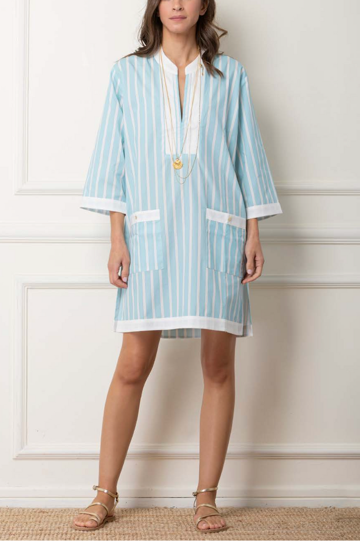 MINI KAFTAN DRESS "HYDRA" LIGHT BLUE/WHITE