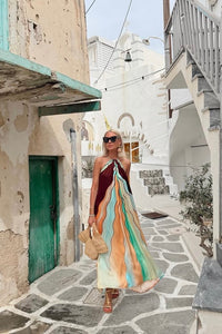 LONG SILKY HALTER NECK DRESS "JULIA" SUNSET