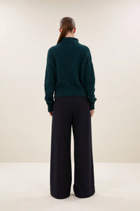 OVERSIZED PULLOVER WITH ZIPPER FOREST GREEN