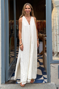 LONG SLEEVELESS MUSSELINE DRESS "SYMI" NATURAL