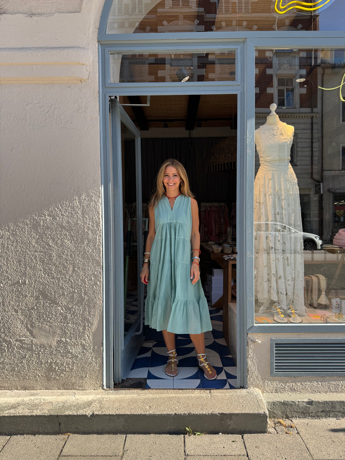 OVERSIZED SILK-COTTON TUNIC DRESS MINT