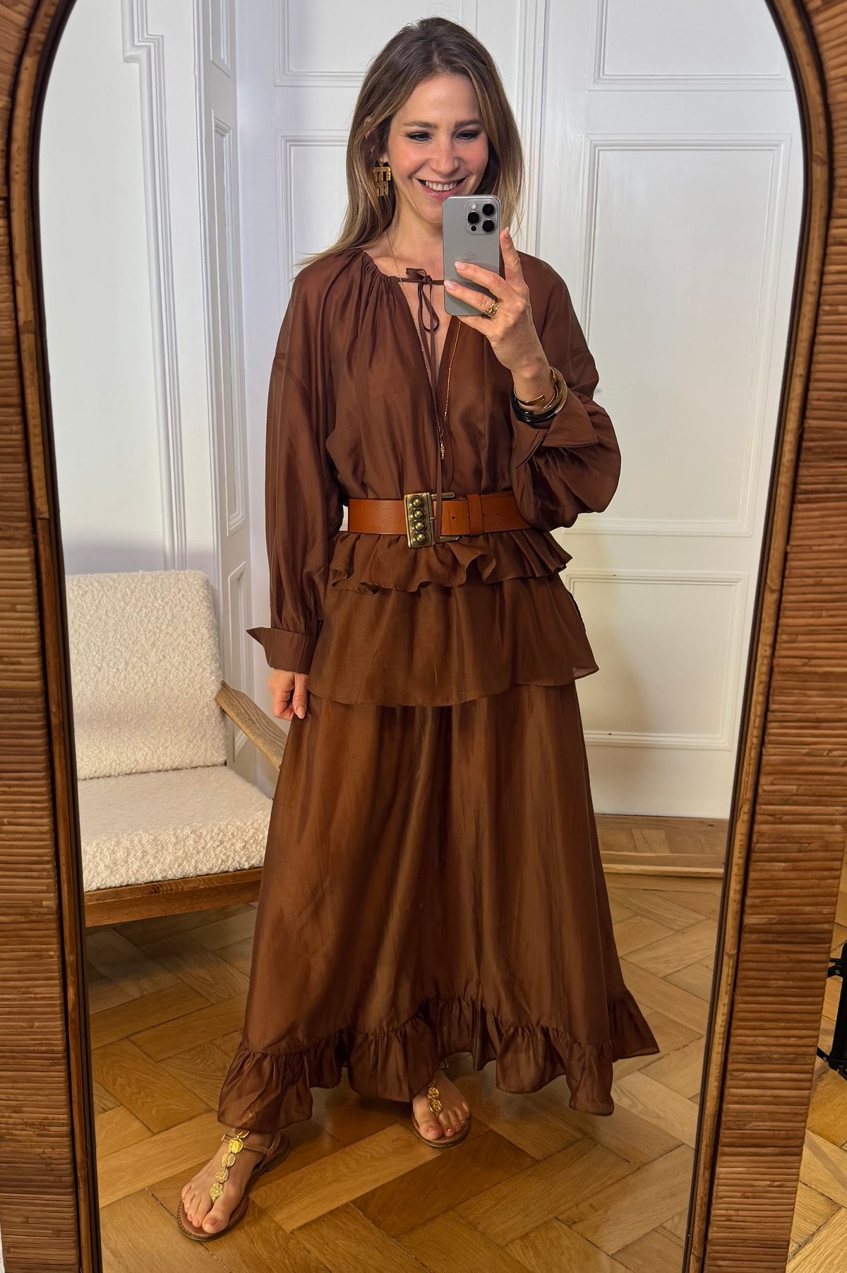 MAXI SKIRT WITH RUFFLES “GLOWVE“ BROWN