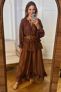 MAXI SKIRT WITH RUFFLES “GLOWVE“ BROWN