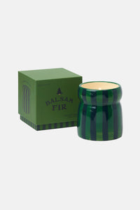 STRIPED CERAMIC CANDLE "BALSAM FIR“ GREEN/NAVY