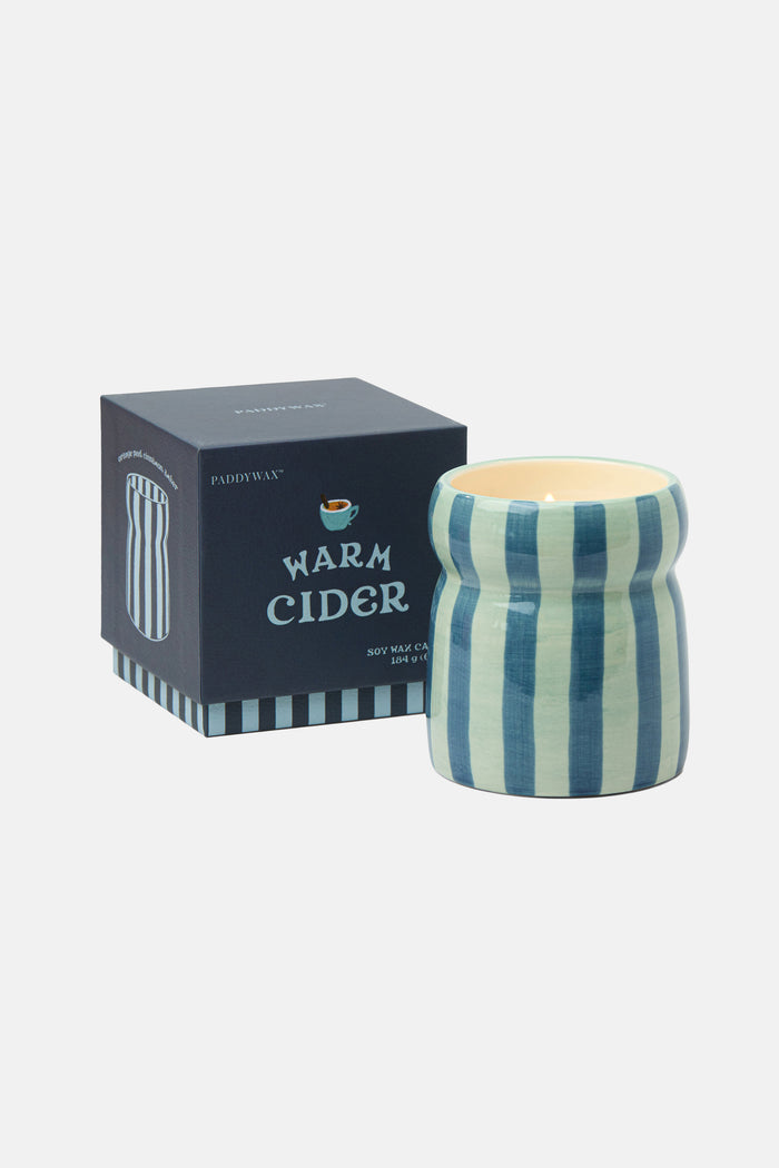 STRIPED CERAMIC CANDLE "WARM CIDER“ BLUE/NAVY