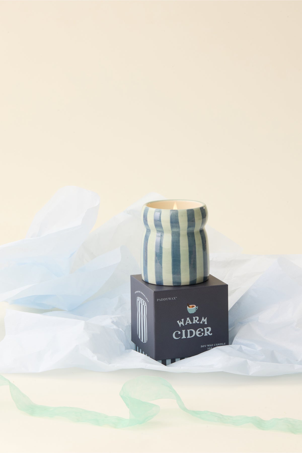 STRIPED CERAMIC CANDLE "WARM CIDER“ BLUE/NAVY