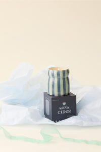 STRIPED CERAMIC CANDLE "WARM CIDER“ BLUE/NAVY