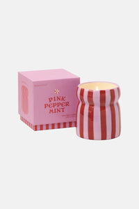 STRIPED CERAMIC CANDLE "PINK PEPPERMINT“ RED/PINK