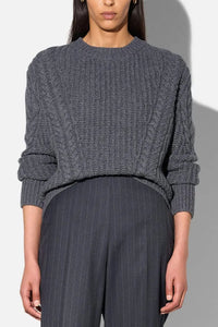 MERINO WOOL CABLE KNIT PULLOVER GREY