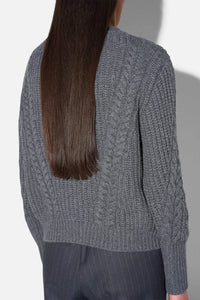 MERINO WOOL CABLE KNIT PULLOVER GREY