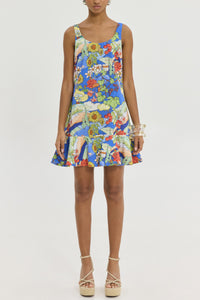 MINI COTTON DRESS "CALAN" BLUE/MULTICOLOR