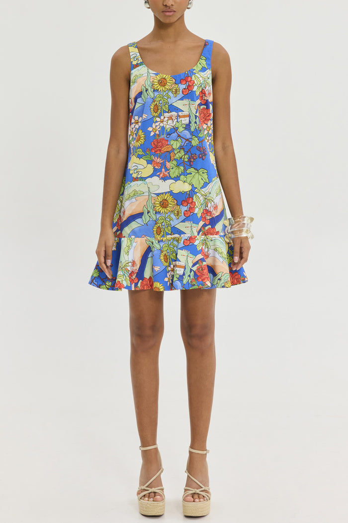 MINI COTTON DRESS "CALAN" BLUE/MULTICOLOR