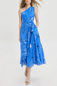 MIDI ONE SHOULDER DRESS "CALLIROE" BLUE/BOATS