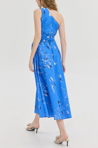 MIDI ONE SHOULDER DRESS "CALLIROE" BLUE/BOATS