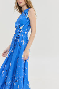 MIDI ONE SHOULDER DRESS "CALLIROE" BLUE/BOATS