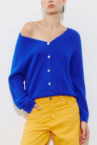 SOFT ALPACA-MIX CARDIGAN NEON COBALT BLUE