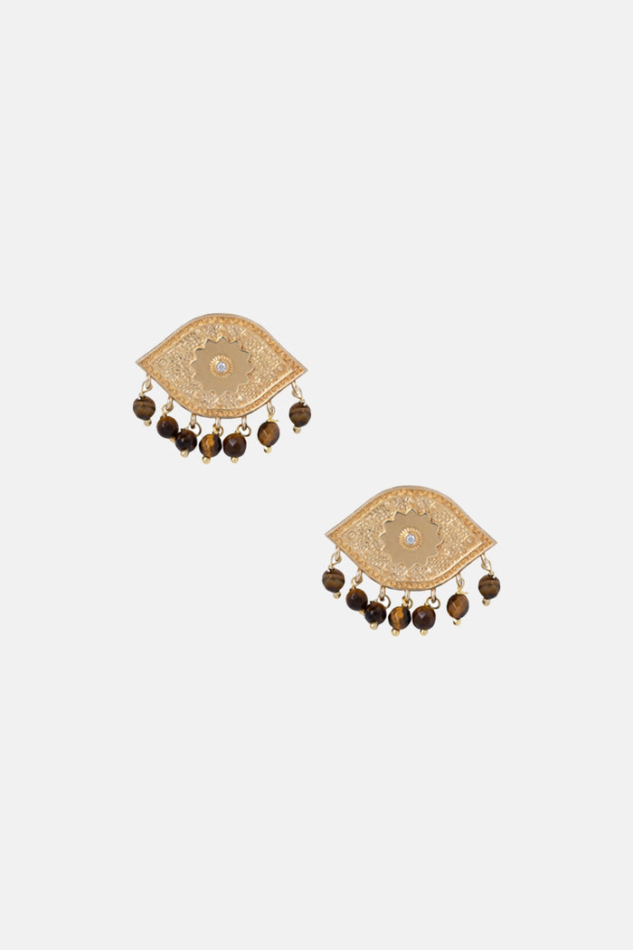 EARRINGS "EYE PAISLEY" GOLD/CATS EYE