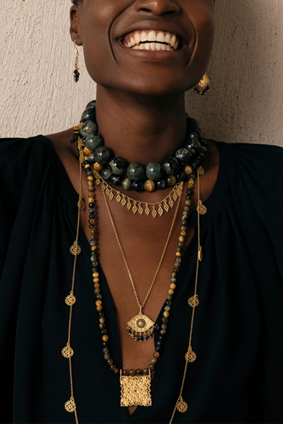 NECKLACE "EVIL EYE PAISLEY" GOLD/CATS EYE
